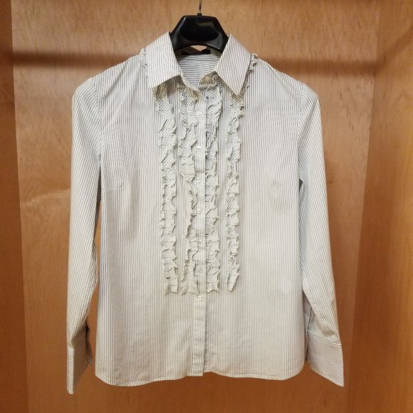 Pinstripe/Ruffle Button Down - Picture 1 of 3